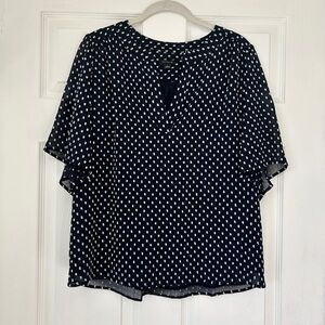 Ann Taylor Navy Blue Blouse with White Dot Print